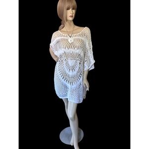 Macrame Coverup White Oversized Boho Luxe Resortcore Coastal Ibiza Festival